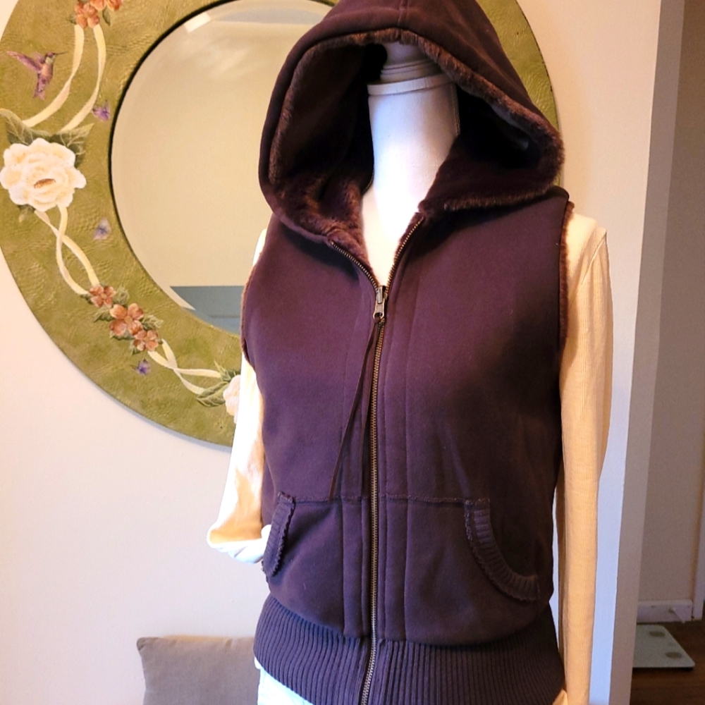 American Eagle sz S, brown reversible hood vest